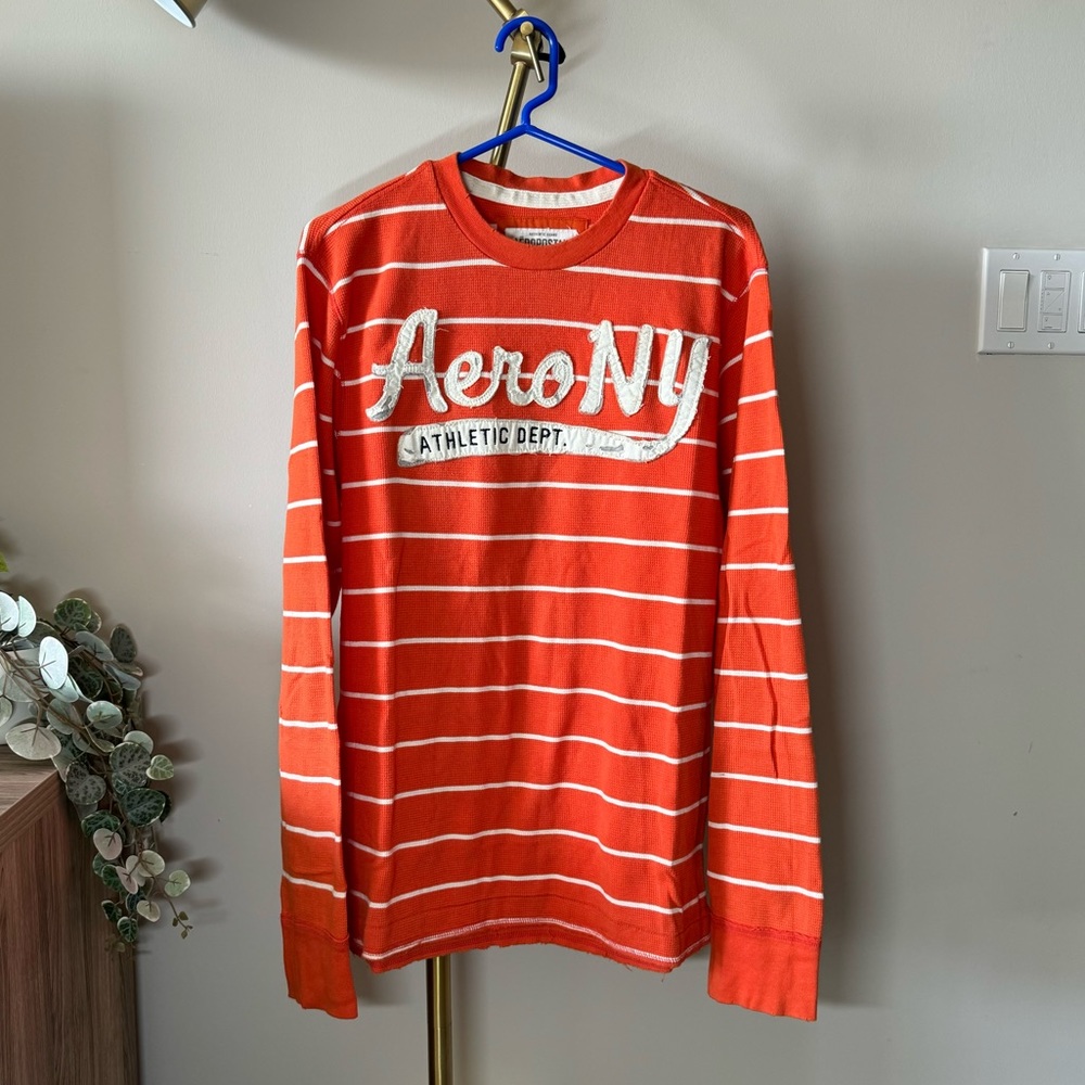 AEROPOSTALE - Orange w/ White Stripes Long Sleeve - Men’s Large